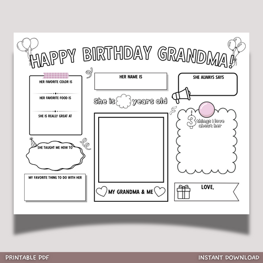 Happy Birthday Grandma Coloring Page Printable, DIY Gift from Kids All About Grandmother