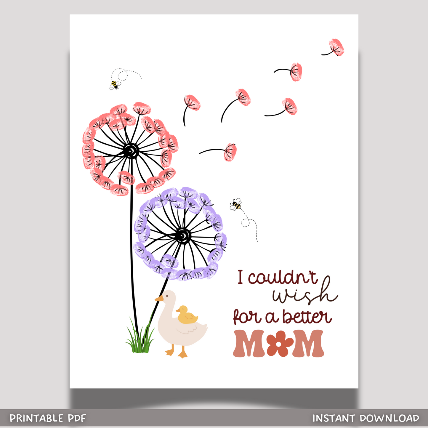 Mothers Day Fingerprint Craft for Kids Printable, DIY Card Handprint Art Keepsake