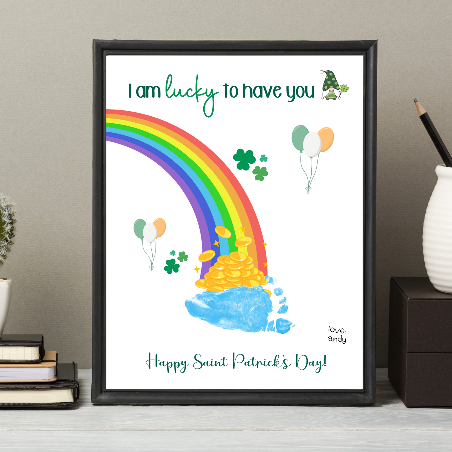 St Patricks Day Handprint Footprint Craft Printable, DIY Art Keepsake for Kids Baby Toddler Nursery Activity Preschool Daycare Kindergarten
