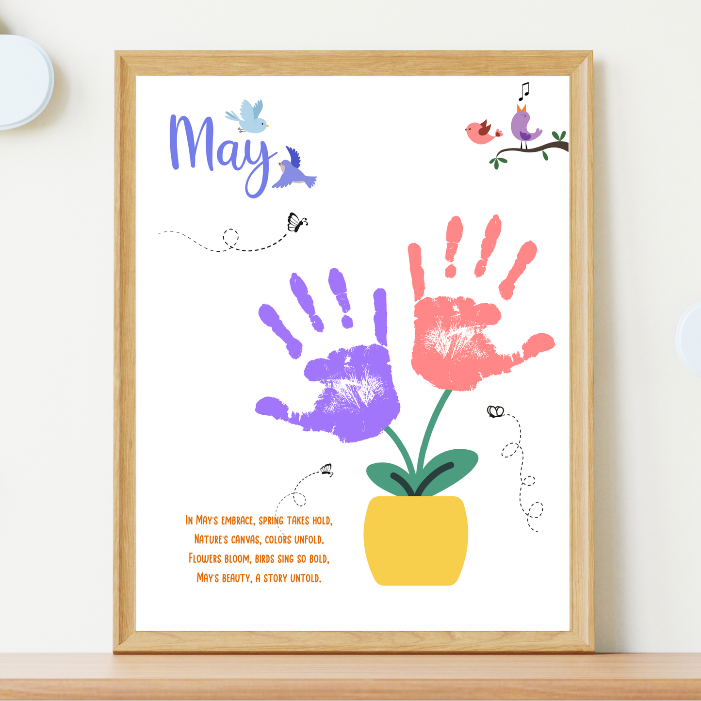 May Handprint Footprint Crafts Printable, DIY Art Kids Preschool Activity, DIY Spring Monthly Keepsakes for Baby Toddler PreK Kindergarten