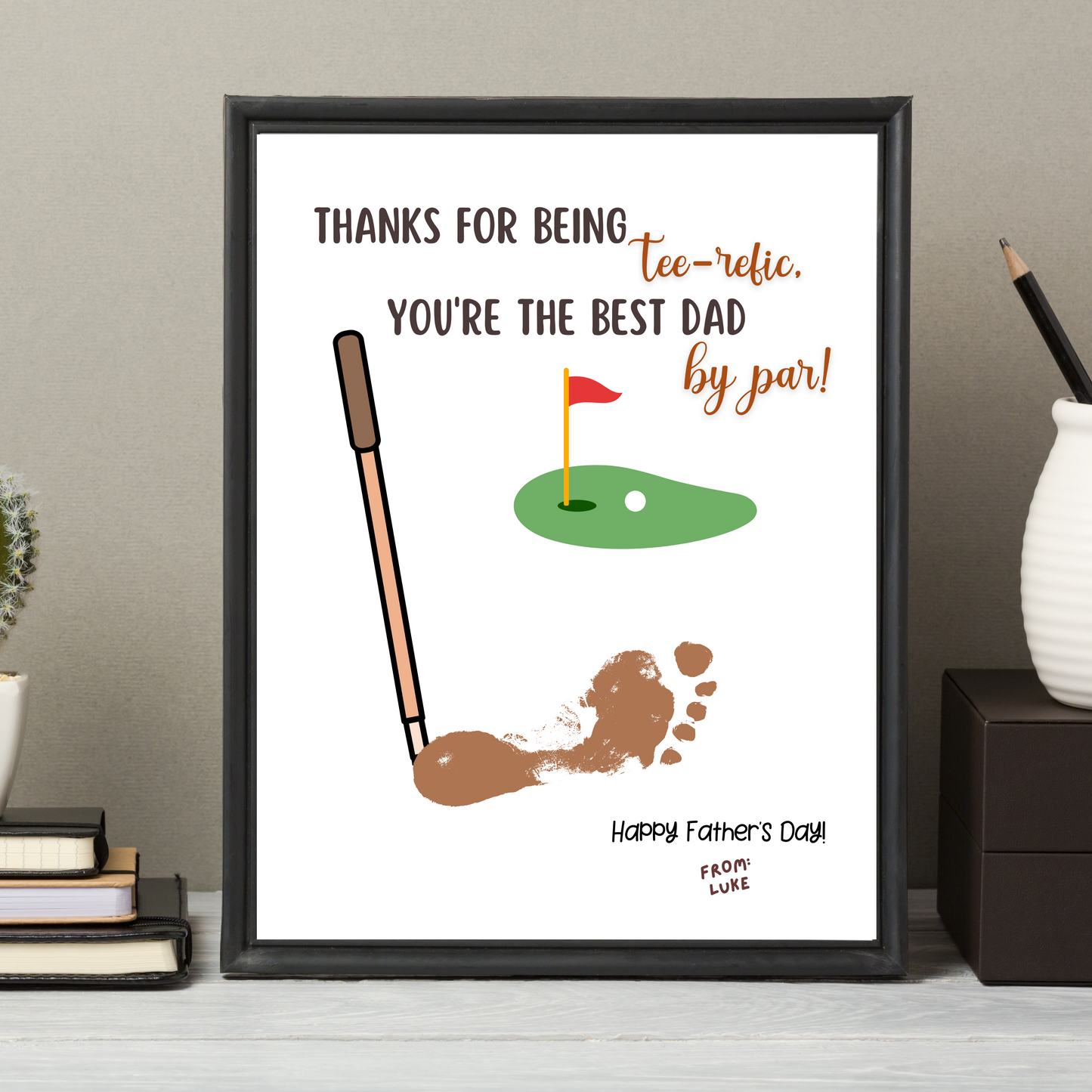Fathers Day Footprint Craft for Kids Printable DIY Golf Dad Card Art Activity Personalized Birthday Gift from Baby Toddler Preschool Daycare