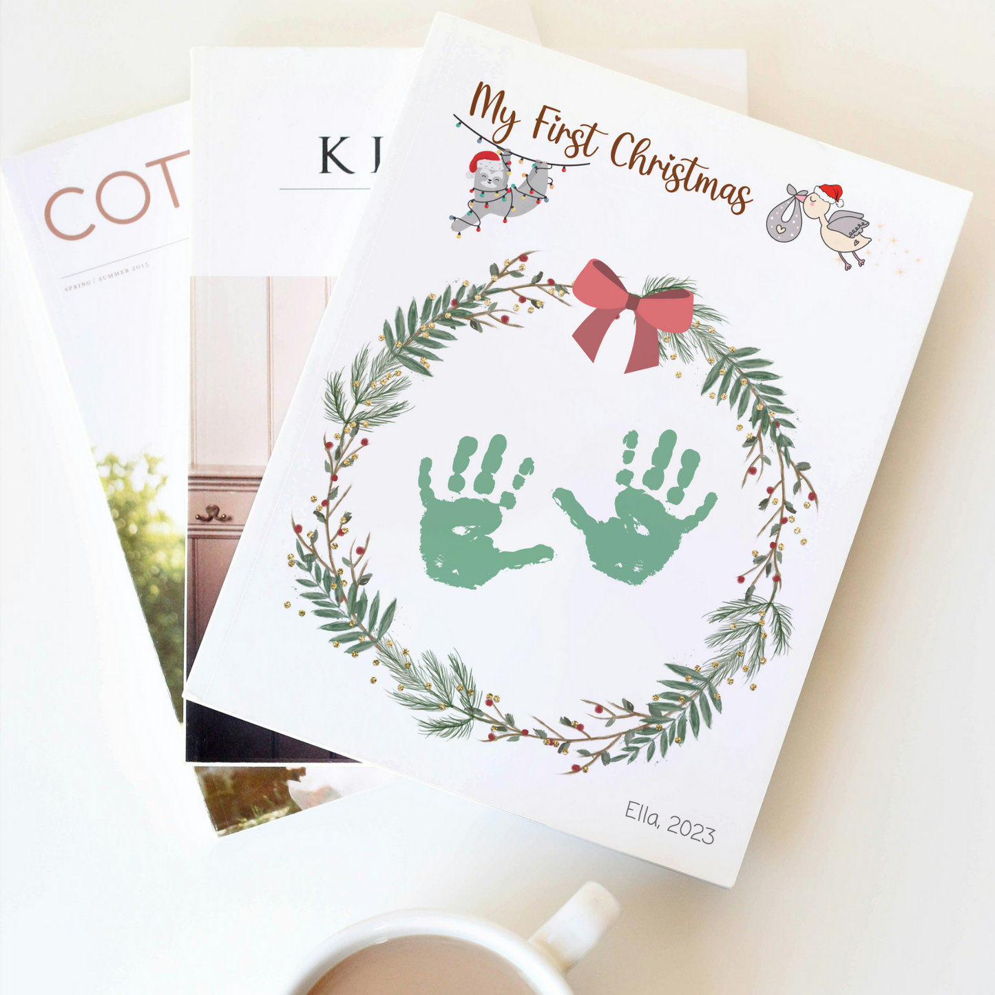 First Christmas Handprint Footprint Craft Printable, DIY Holiday Art