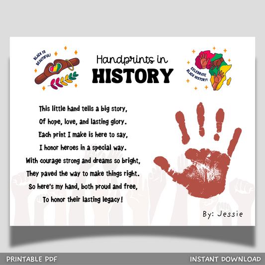 Black History Month Handprint Craft Printable, DIY Poem Art Kids