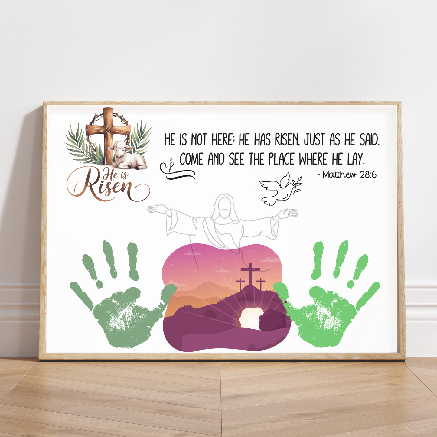 Christian Easter Handprint Craft Jesus Resurrection Printable, DIY Art for Kids Sunday School Church Preschool Toddler Palm Sunday Activity