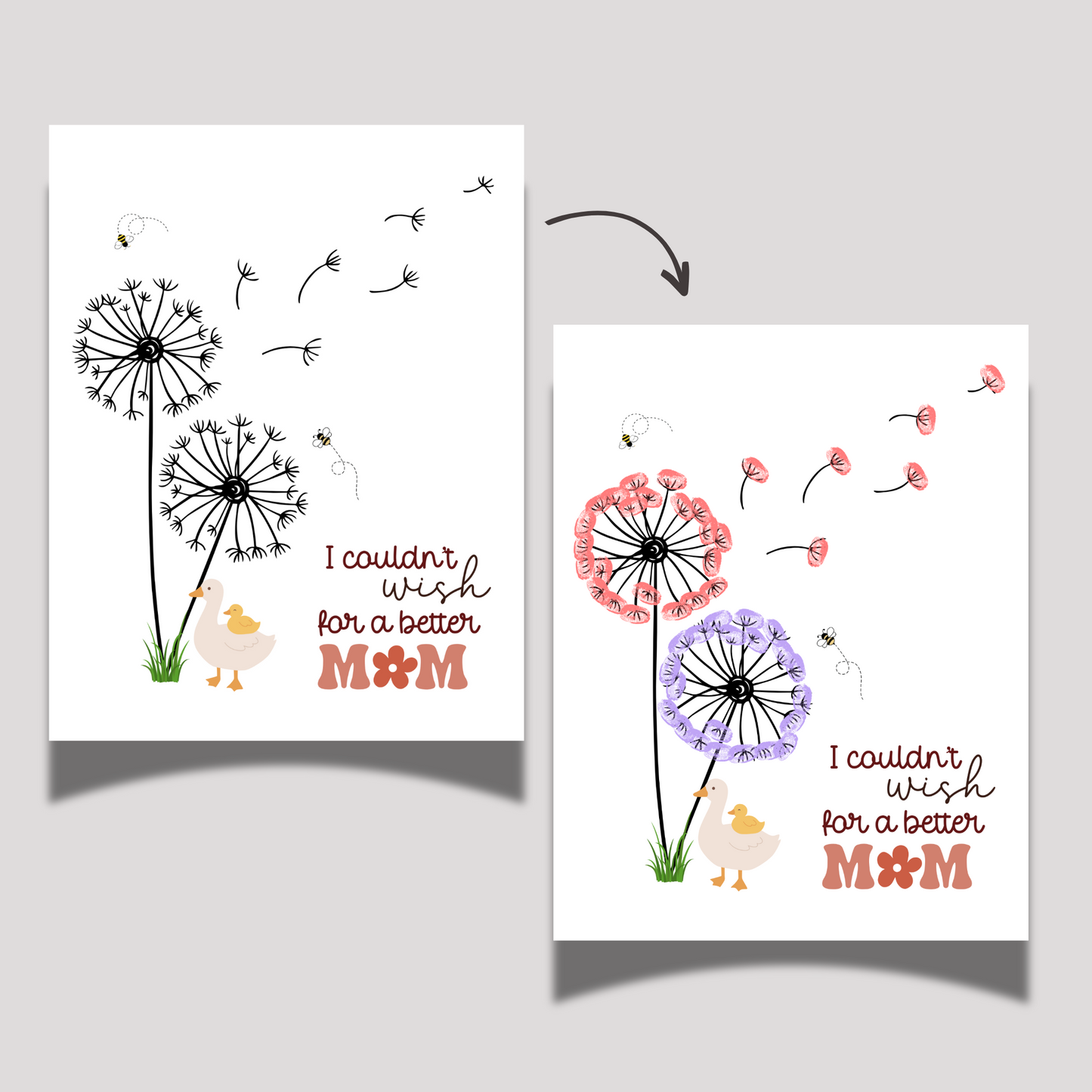 Mom Fingerprint Craft for Kids Printable, Mothers Day DIY Hand Art Birthday Gift