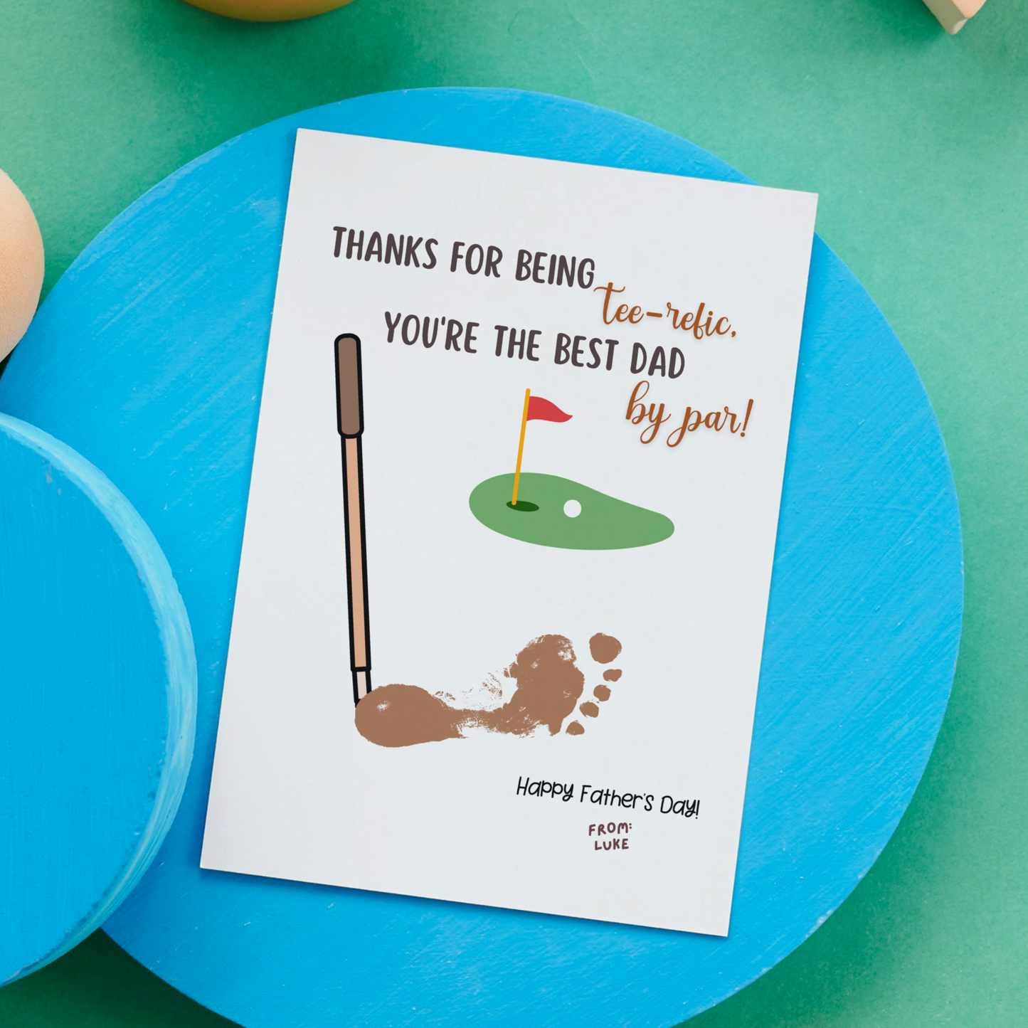 Fathers Day Footprint Craft for Kids Printable DIY Golf Dad Card Art Activity Personalized Birthday Gift from Baby Toddler Preschool Daycare