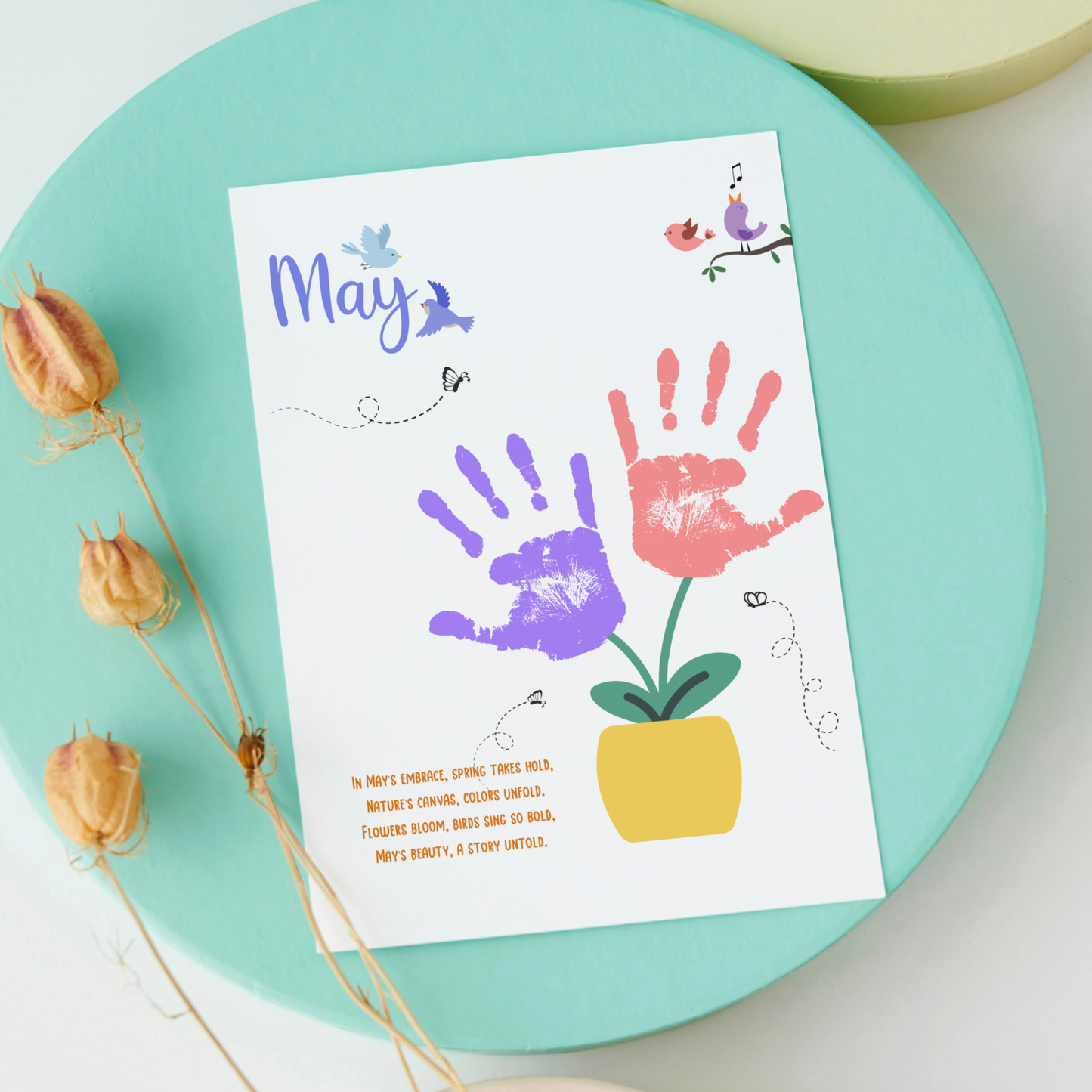 May Handprint Footprint Crafts Printable, DIY Art Kids Preschool Activity, DIY Spring Monthly Keepsakes for Baby Toddler PreK Kindergarten