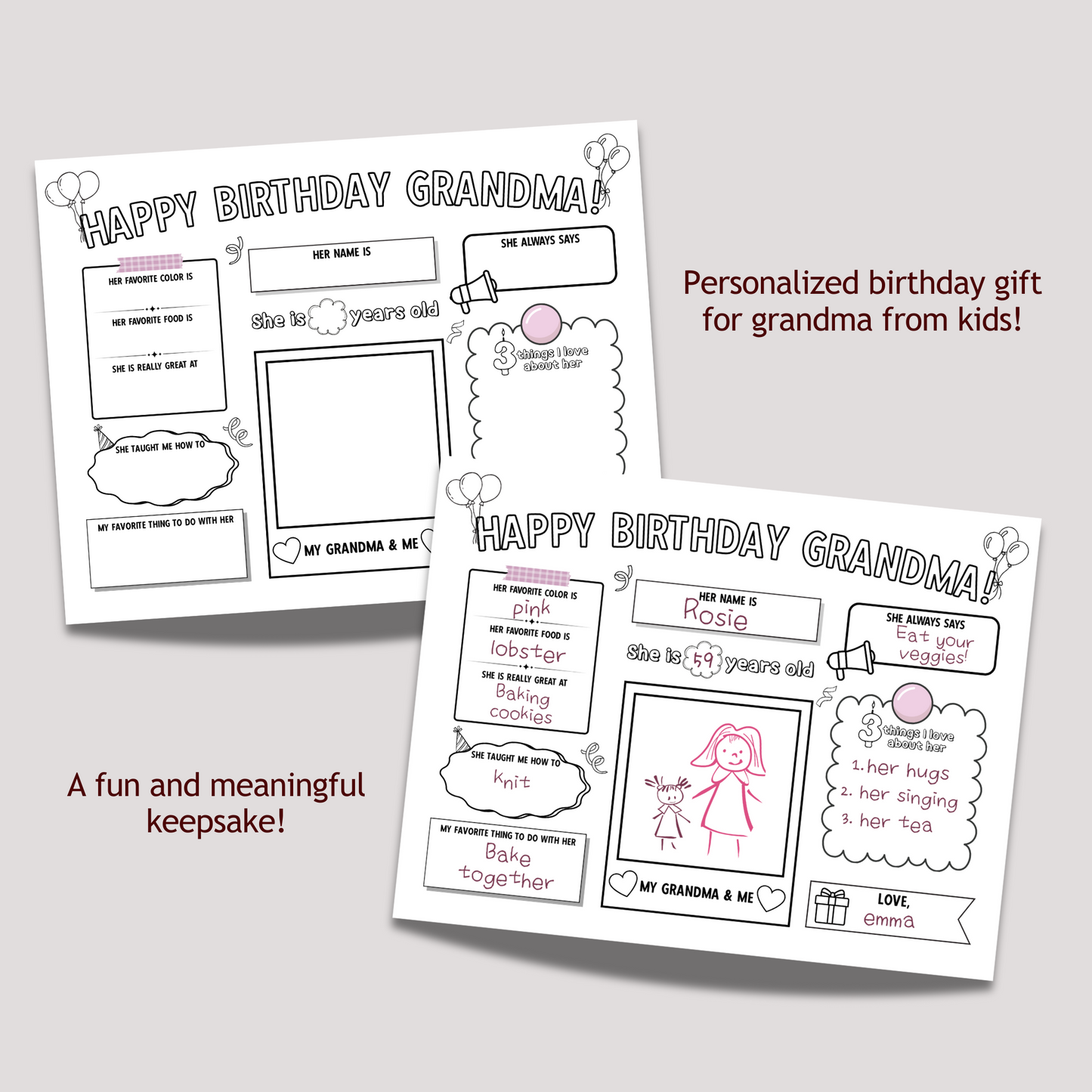 Happy Birthday Grandma Coloring Page Printable, DIY Gift from Kids All About Grandmother
