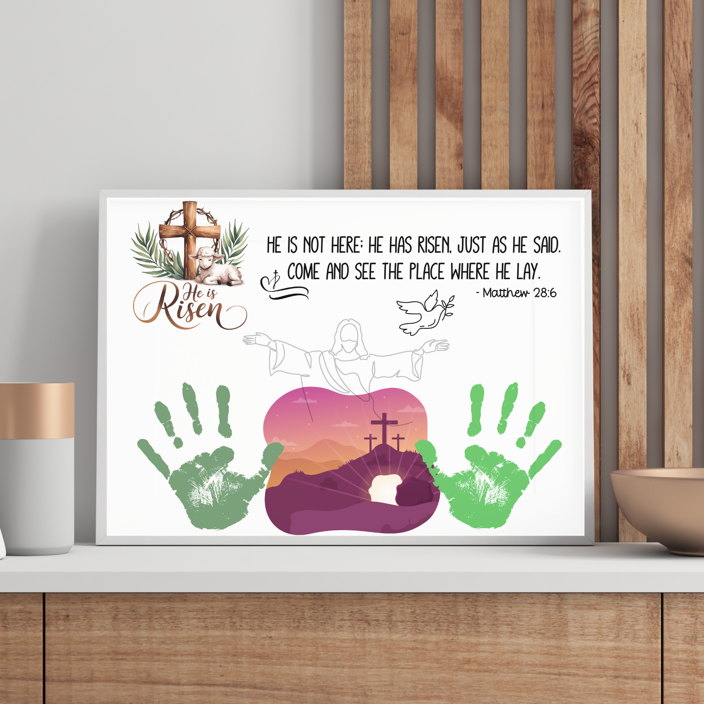 Christian Easter Handprint Craft Jesus Resurrection Printable, DIY Art for Kids Sunday School Church Preschool Toddler Palm Sunday Activity