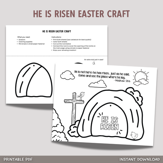 He is Risen Easter Coloring Craft Printable, Christian Religious Education For Kids