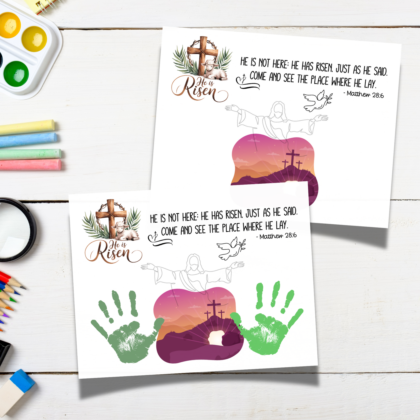 Christian Easter Handprint Craft Jesus Resurrection Printable, DIY Art for Kids Sunday School Church Preschool Toddler Palm Sunday Activity