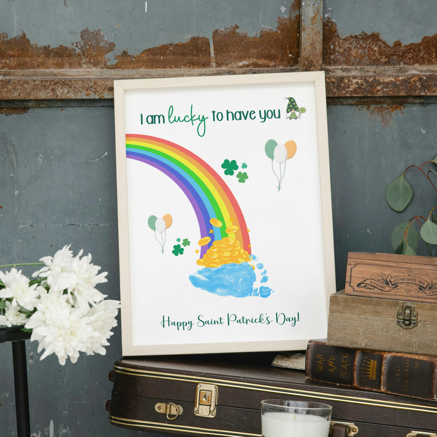St Patricks Day Handprint Footprint Craft Printable, DIY Art Keepsake for Kids Baby Toddler Nursery Activity Preschool Daycare Kindergarten