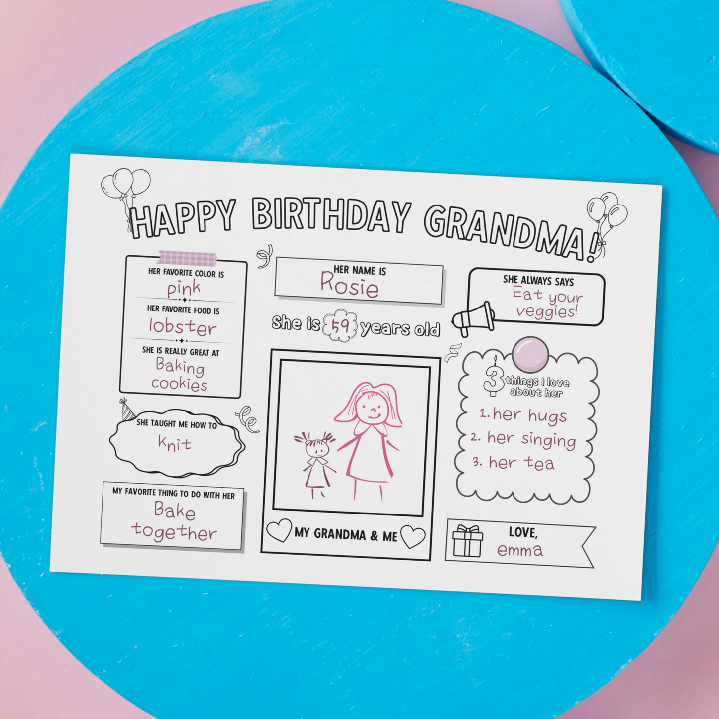 Happy Birthday Grandma Coloring Page Printable, DIY Gift from Kids All About Grandmother