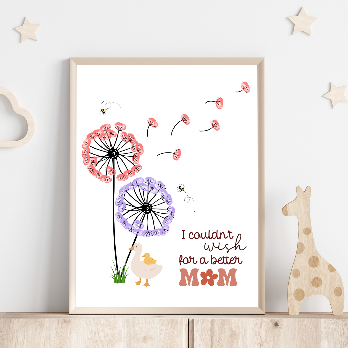 Mom Fingerprint Craft for Kids Printable, Mothers Day DIY Hand Art Birthday Gift