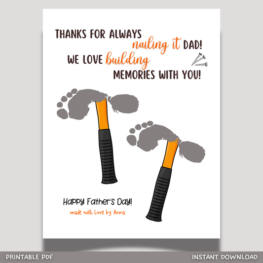 Father's Day Footprint Craft for Kids Printable, Builder Dad Card Art Gift from Baby Toddler