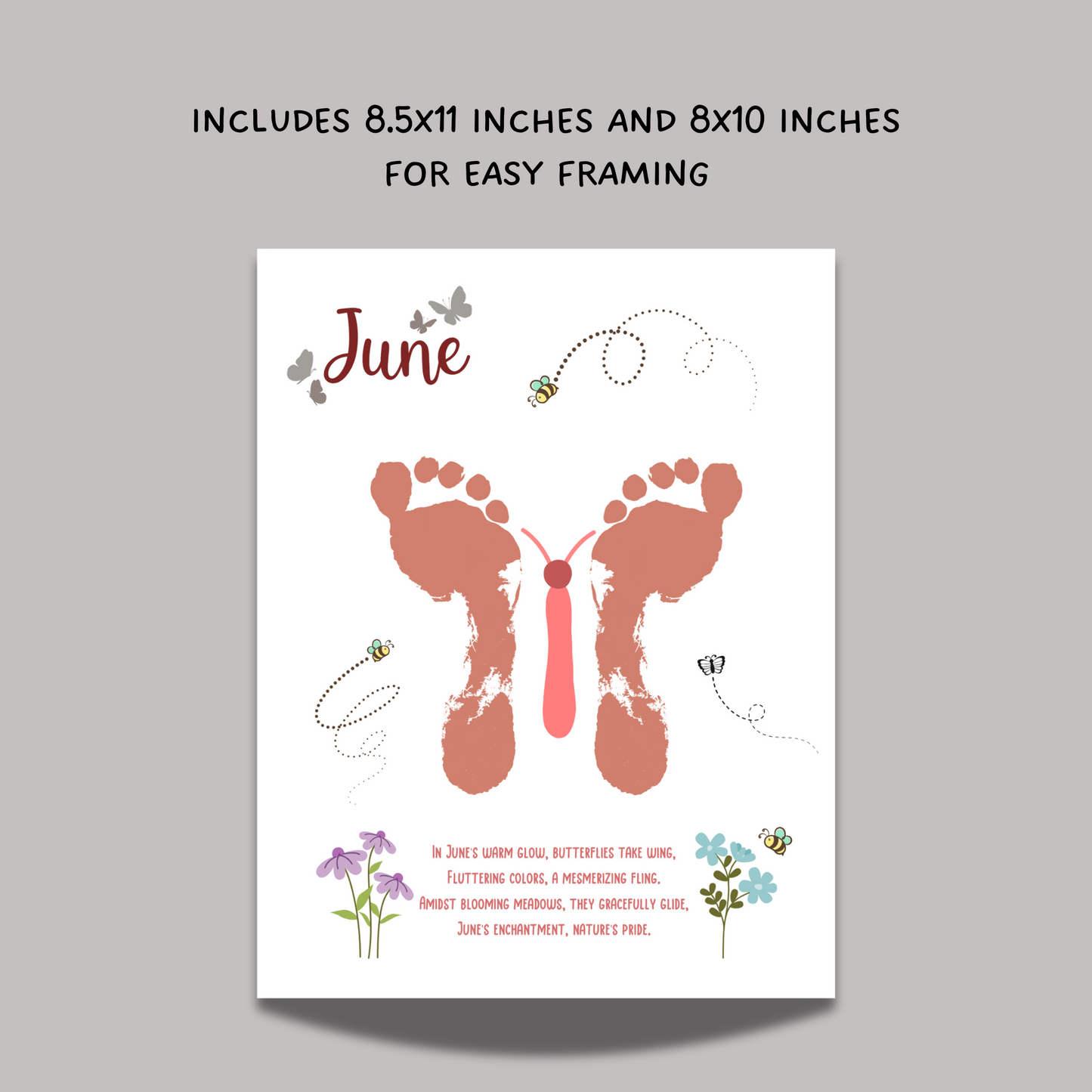 June Handprint Footprint Crafts Printable, DIY Art Kids Preschool Activity, DIY Summer Monthly Keepsakes for Baby Toddler PreK Kindergarten