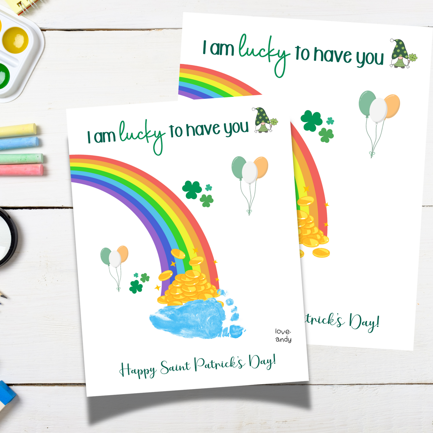 St Patricks Day Handprint Footprint Craft Printable, DIY Art Keepsake for Kids Baby Toddler Nursery Activity Preschool Daycare Kindergarten