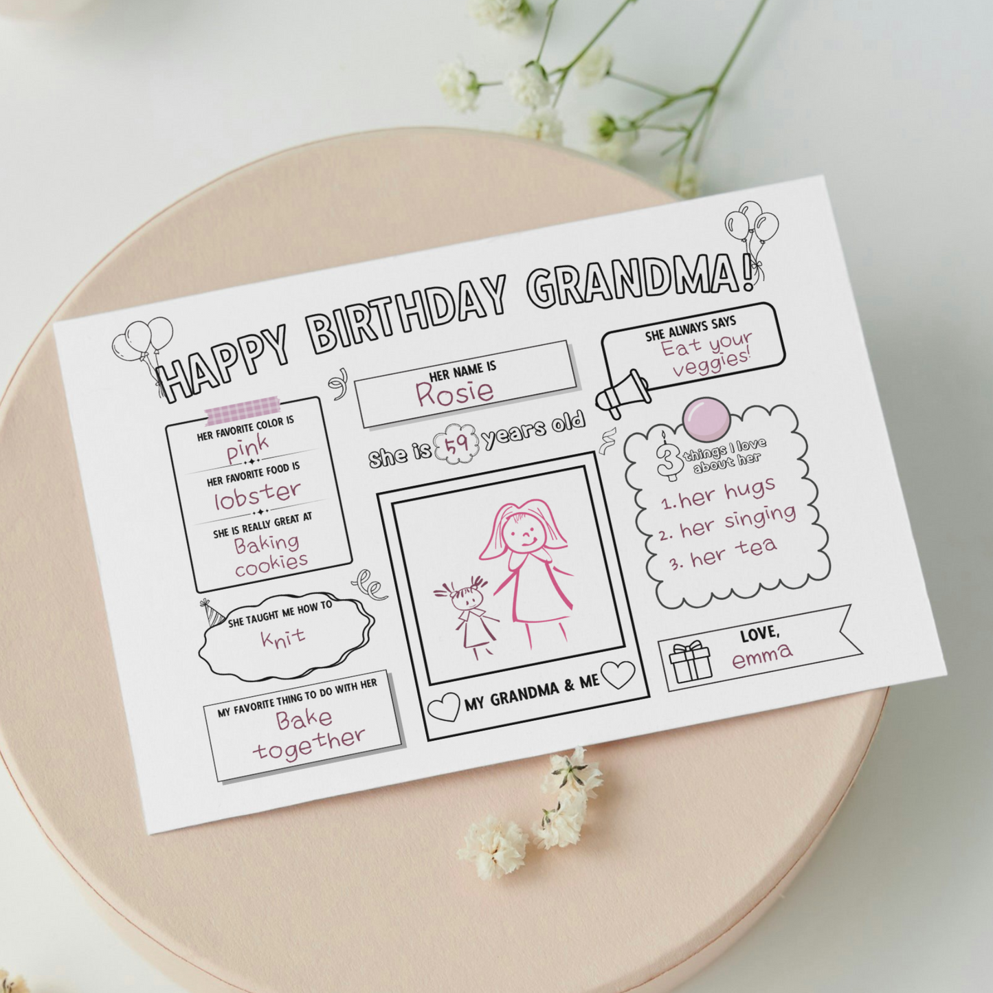 Happy Birthday Grandma Coloring Page Printable, DIY Gift from Kids All About Grandmother