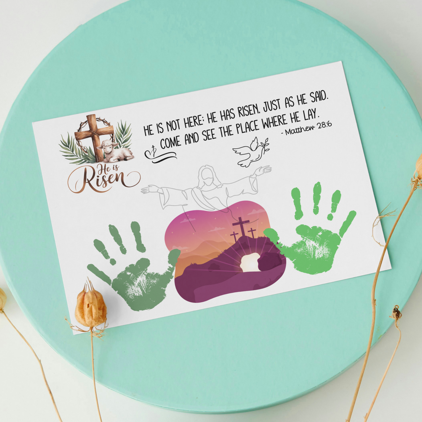 Christian Easter Handprint Craft Jesus Resurrection Printable, DIY Art for Kids Sunday School Church Preschool Toddler Palm Sunday Activity