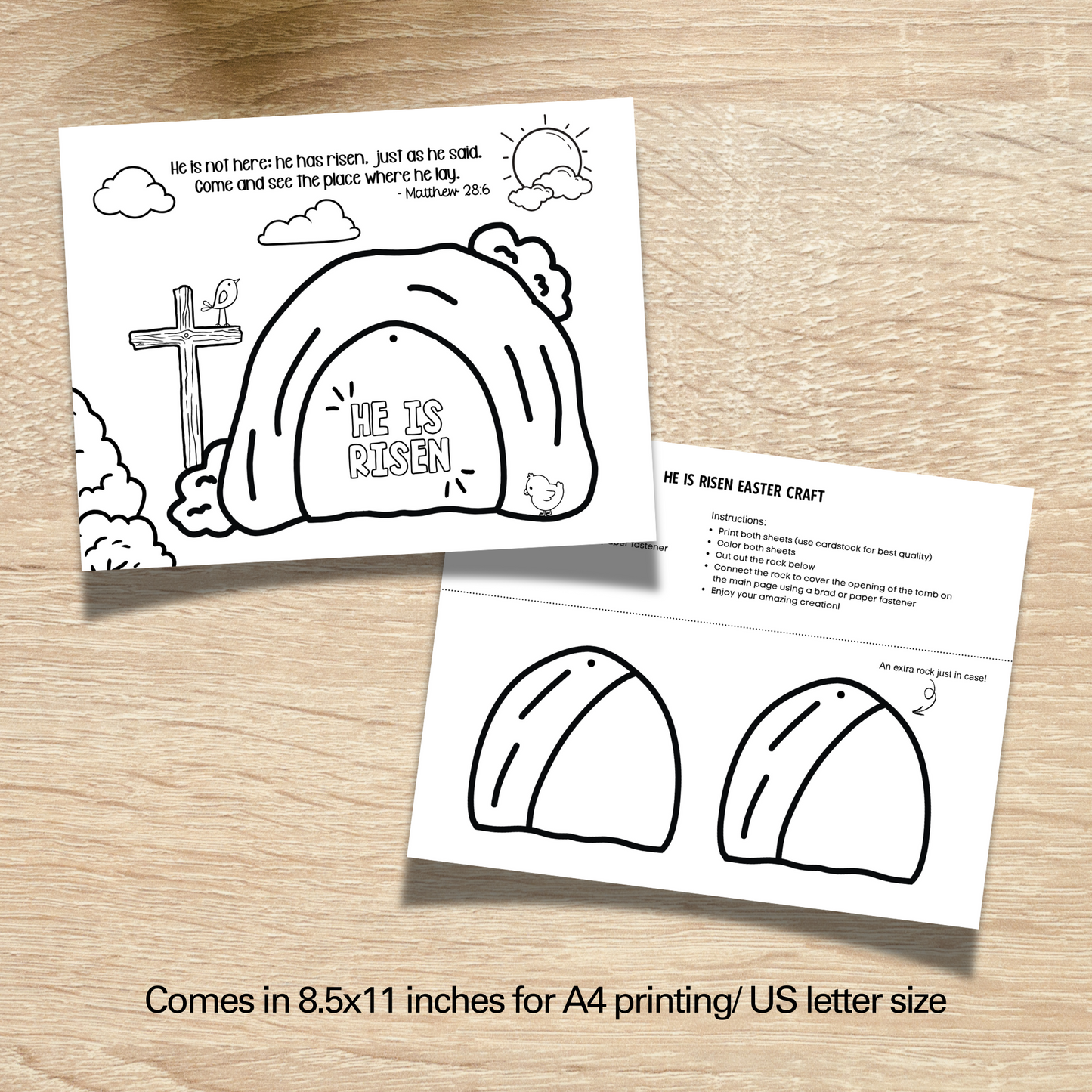 He is Risen Easter Coloring Craft Printable, Christian Religious Education For Kids Homeschool Activity Empty Tomb