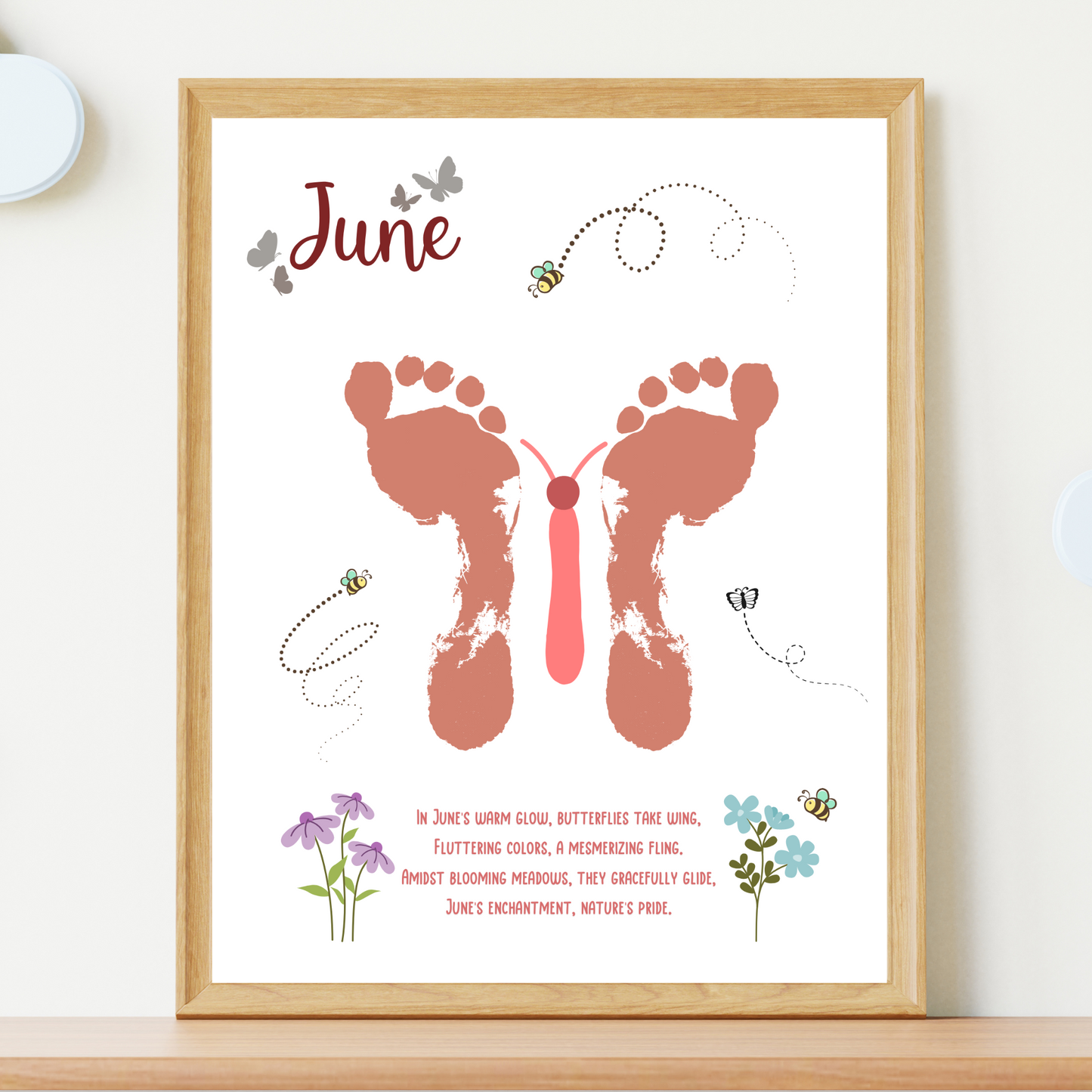 June Handprint Footprint Crafts Printable, DIY Art Kids Preschool Activity, DIY Summer Monthly Keepsakes for Baby Toddler PreK Kindergarten