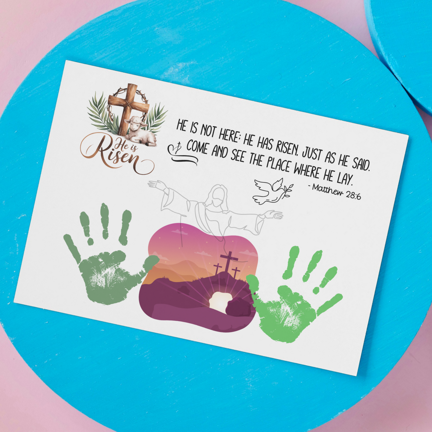 Christian Easter Handprint Craft Jesus Resurrection Printable, DIY Art for Kids Sunday School Church Preschool Toddler Palm Sunday Activity