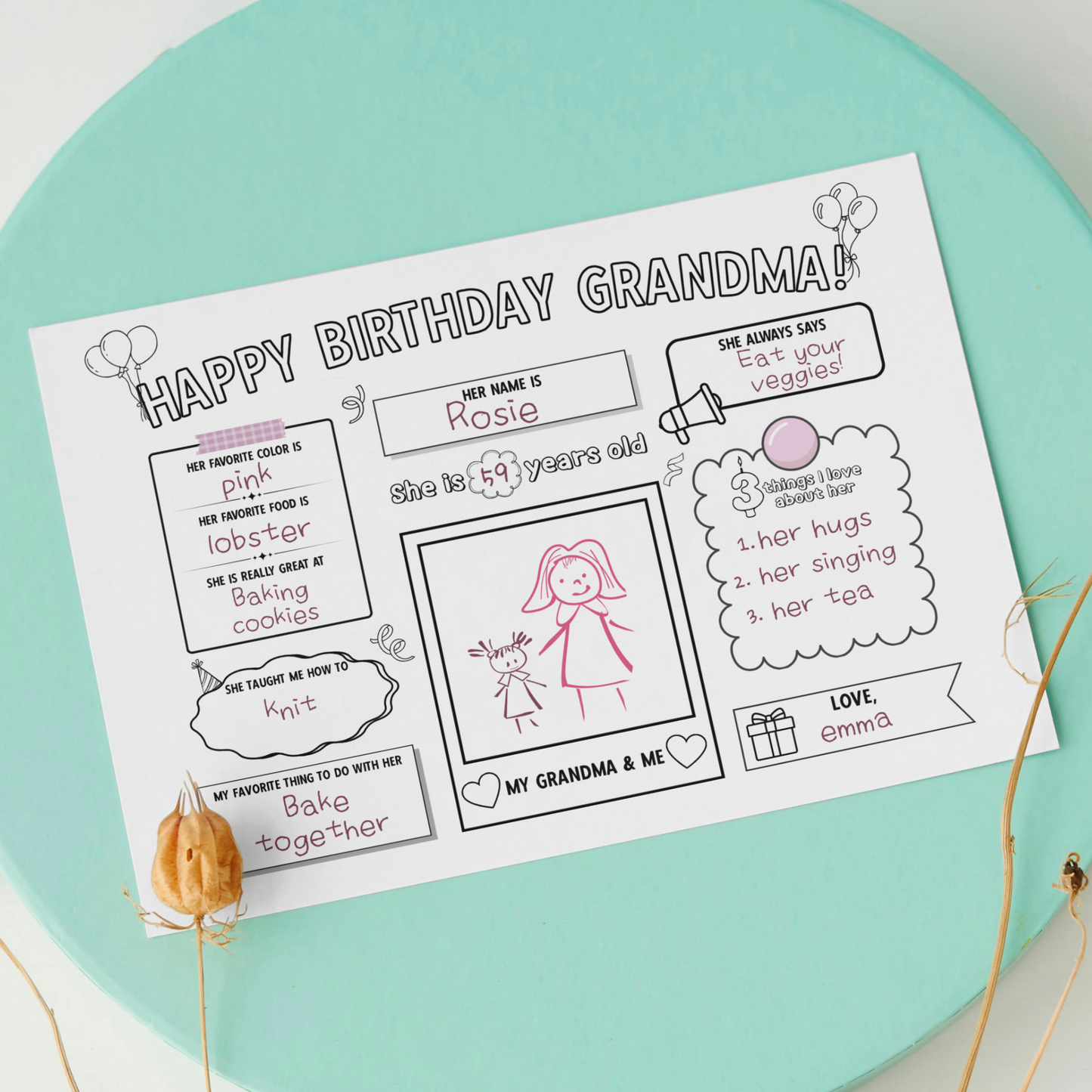 Happy Birthday Grandma Coloring Page Printable, DIY Gift from Kids All About Grandmother