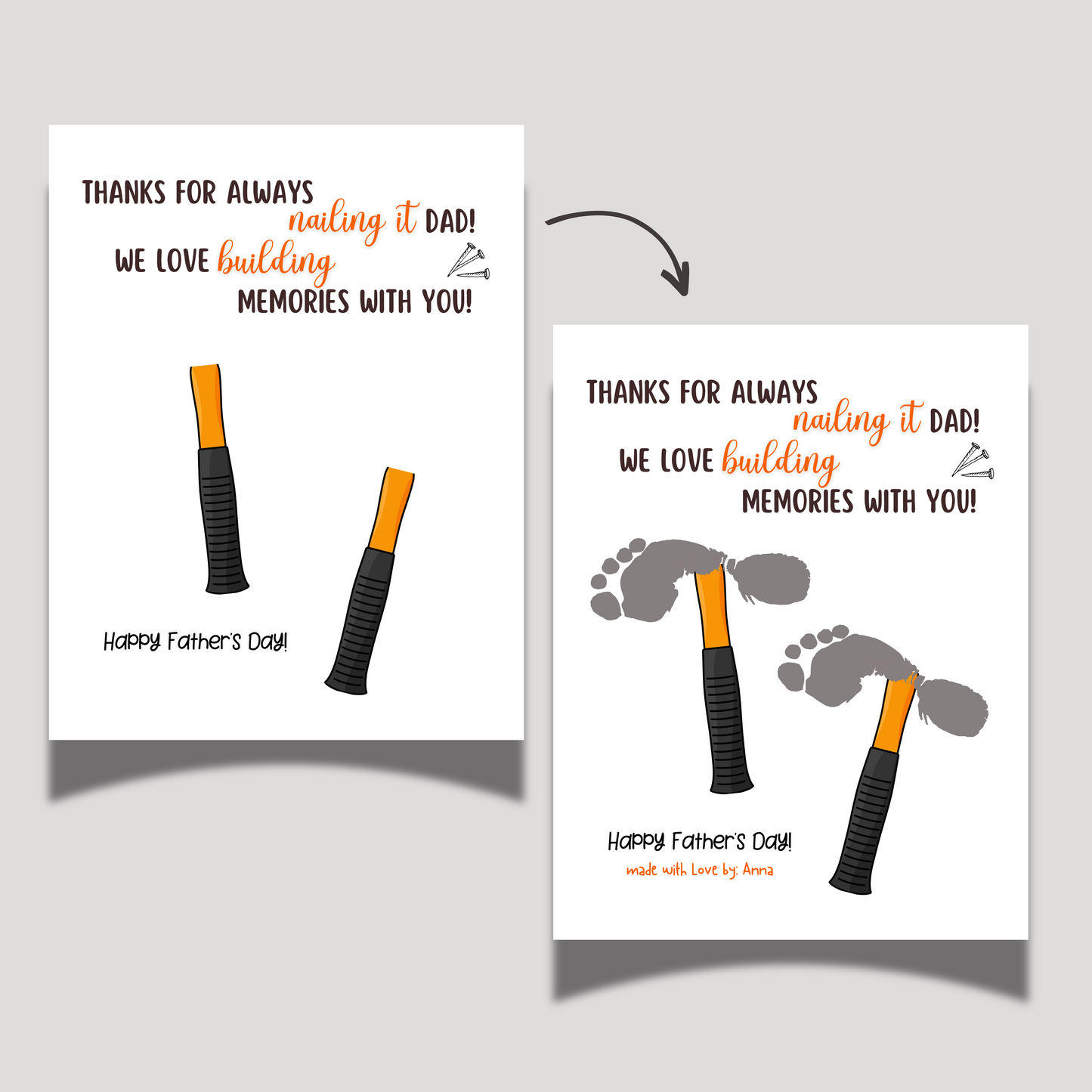Father's Day Footprint Craft for Kids Printable, DIY Golf Dad Card Art Activity Birthday Gift from Baby Toddler Preschool Daycare Children