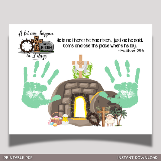 He Is Risen Christian Easter Handprint Craft Printable Jesus DIY Art for Kids