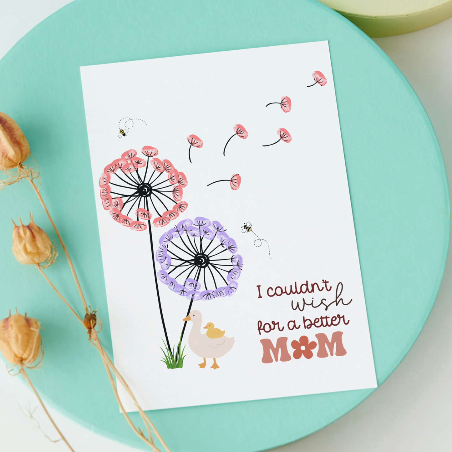 Mom Fingerprint Craft for Kids Printable, Mothers Day DIY Hand Art Birthday Gift