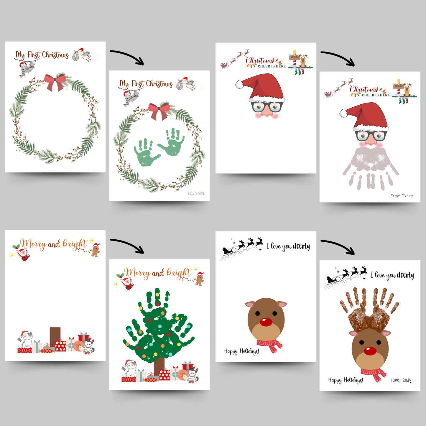 Christmas Handprint Footprint Art & Crafts Printable For Baby, Toddler, Kids