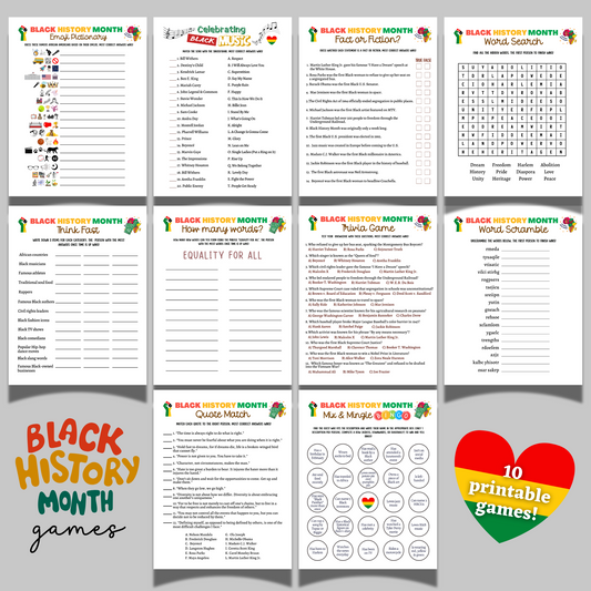 Black History Month Games Printable, African American Historical Celebration
