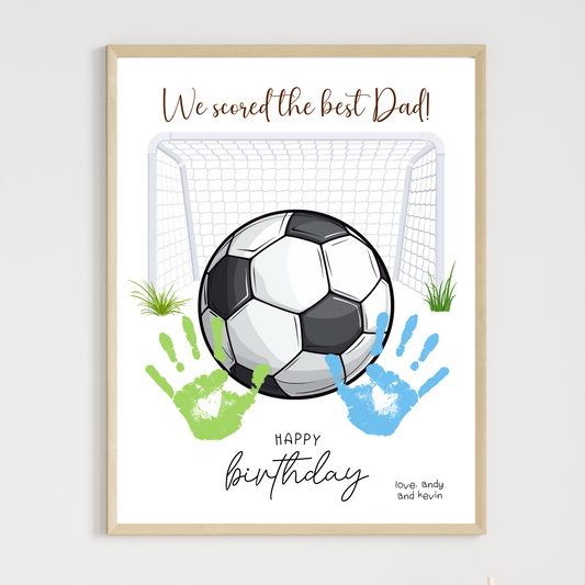 Happy Birthday Dad Handprint Craft Card Printable, DIY Soccer Art Gift from Kids