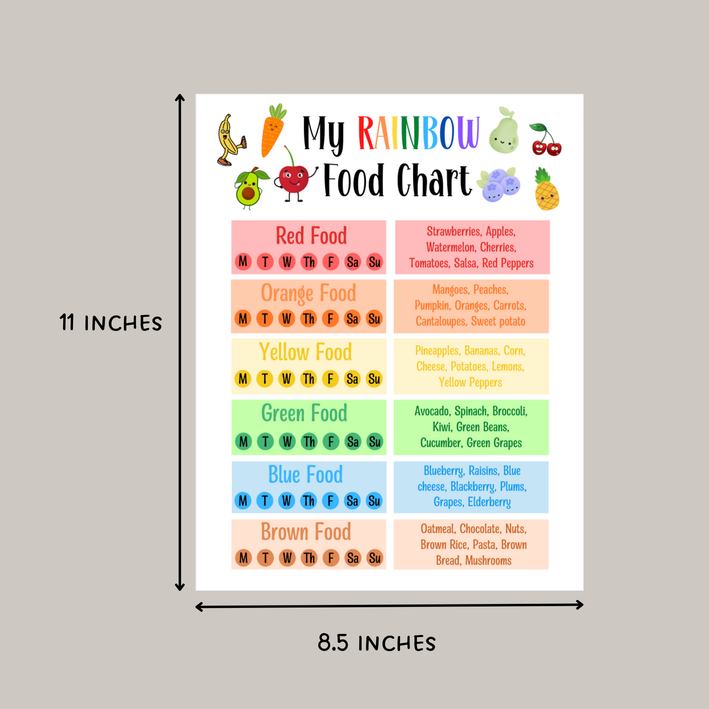 Eat The Rainbow Checklist For Kids, Healthy Food Nutrition Chart