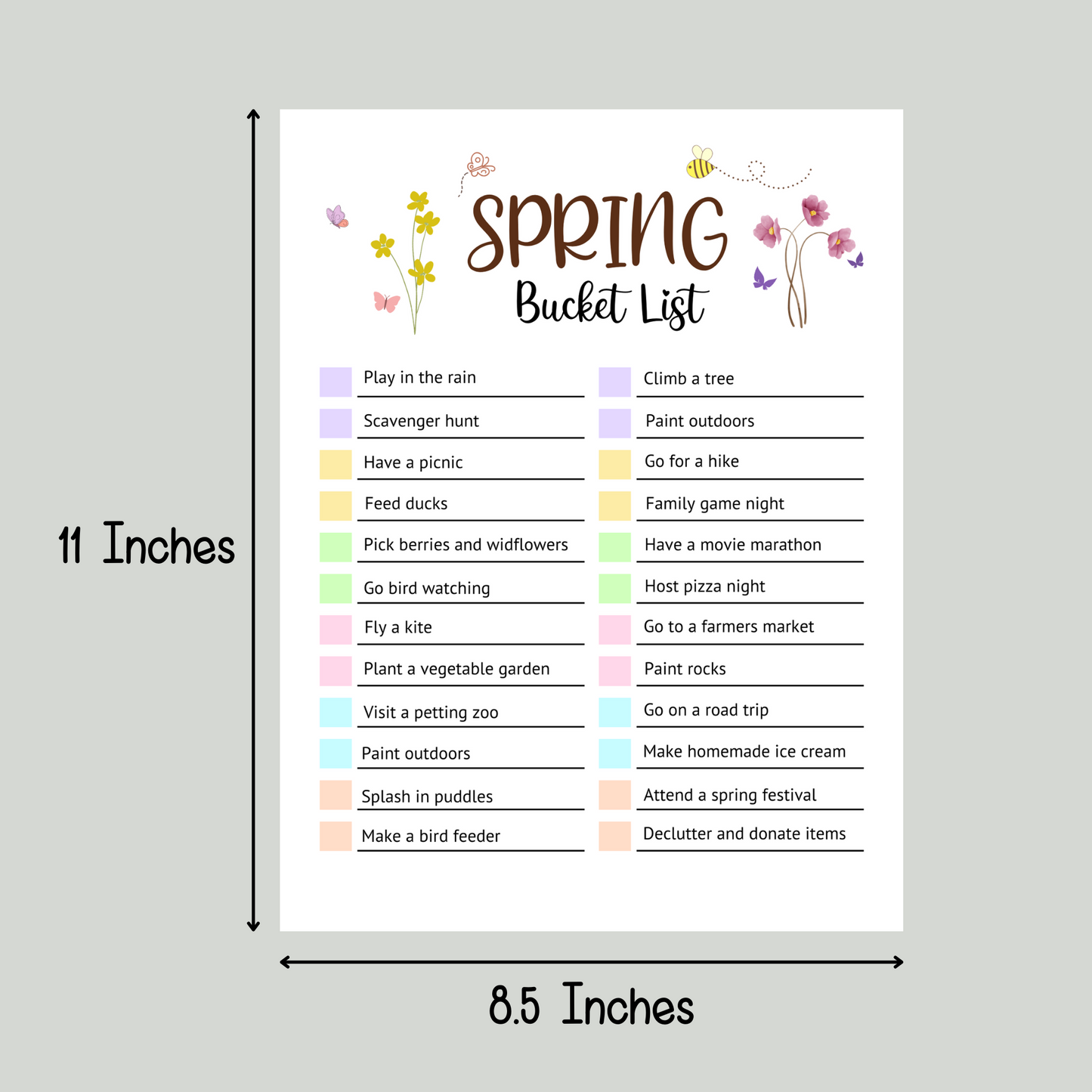 Editable Spring Bucket List, Printable Spring Activities Kids & Adults