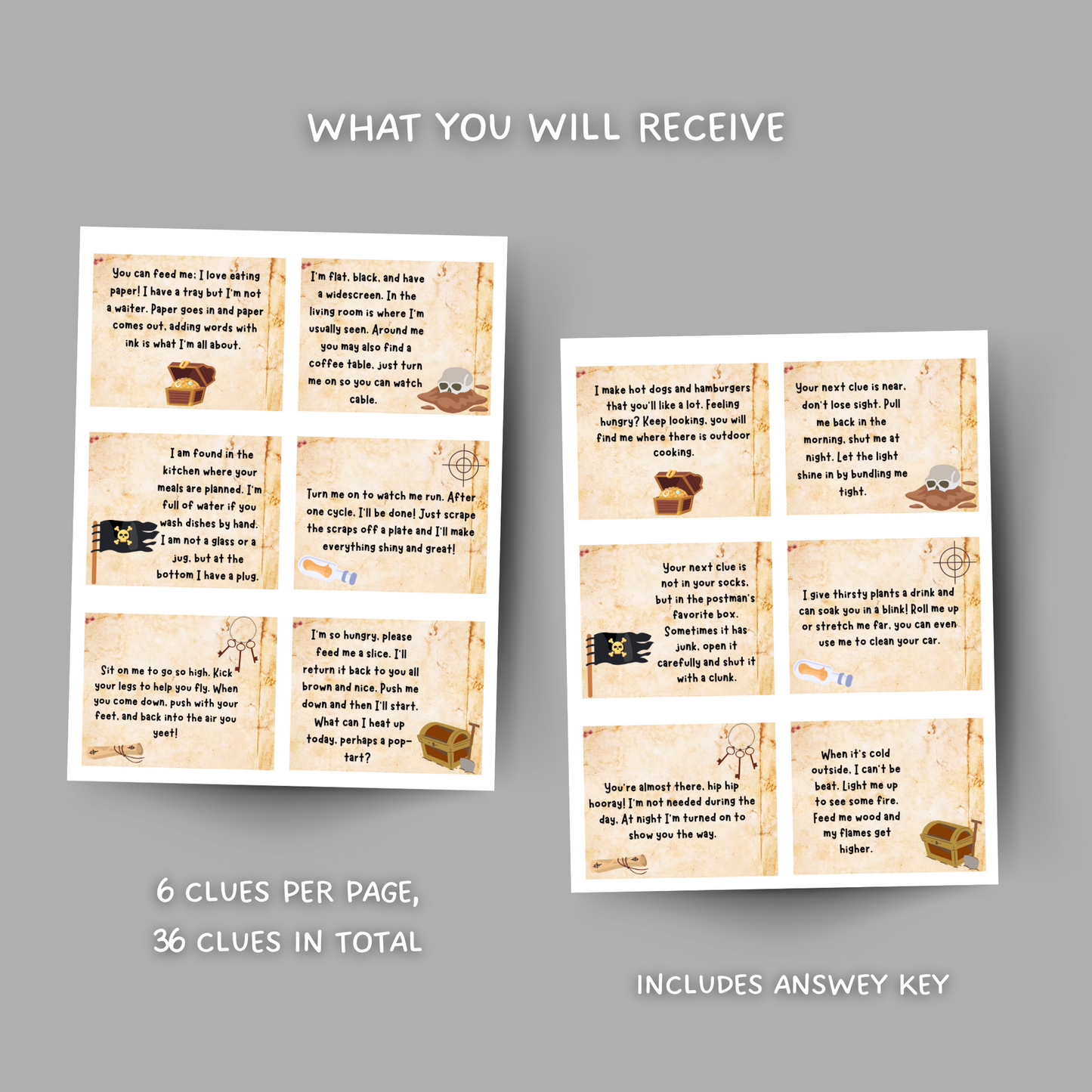 Indoor & Outdoor Treasure Hunt For Kids, Scavenger Hunt Clues Printable