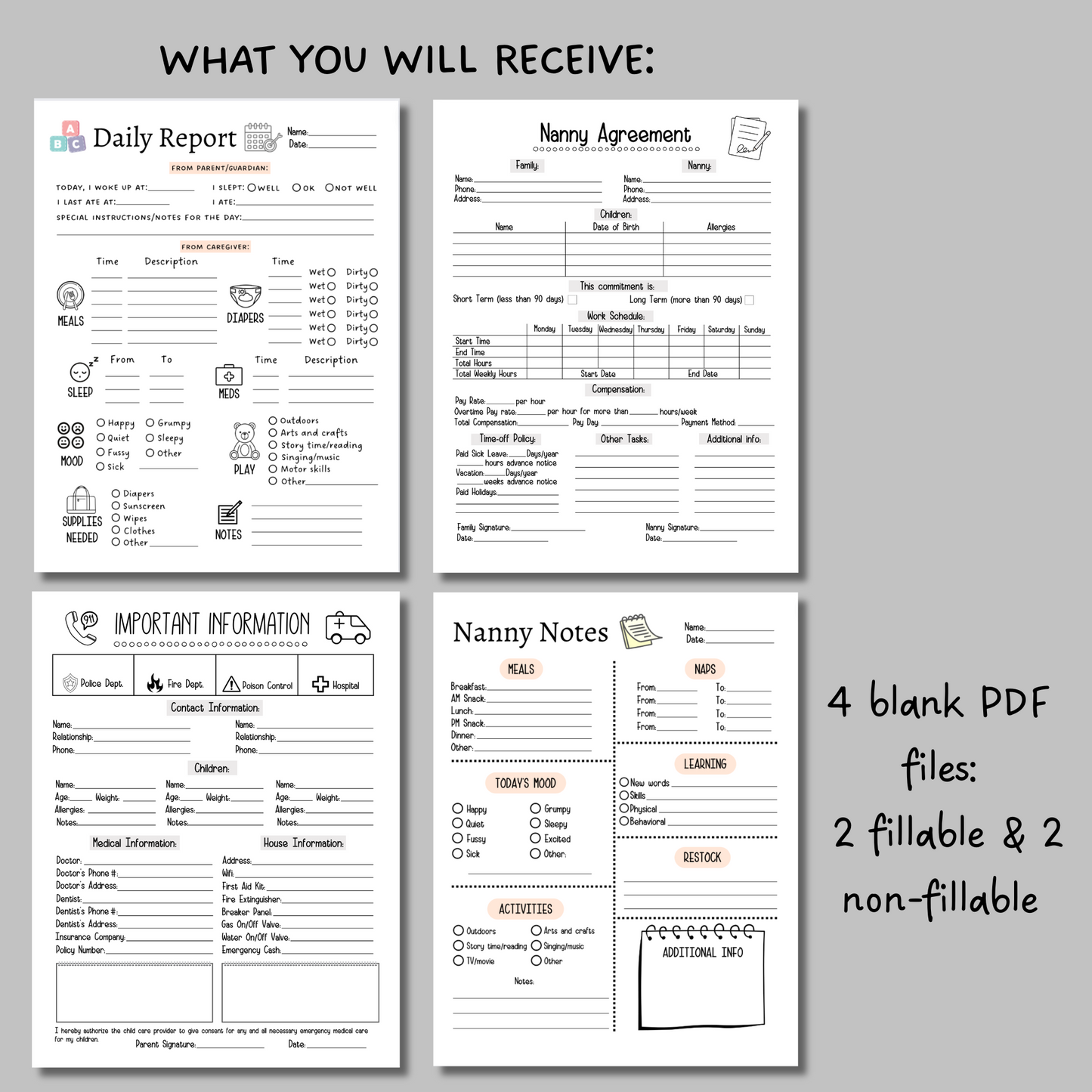 Babysitter Planner Printable Bundle, Nanny Information