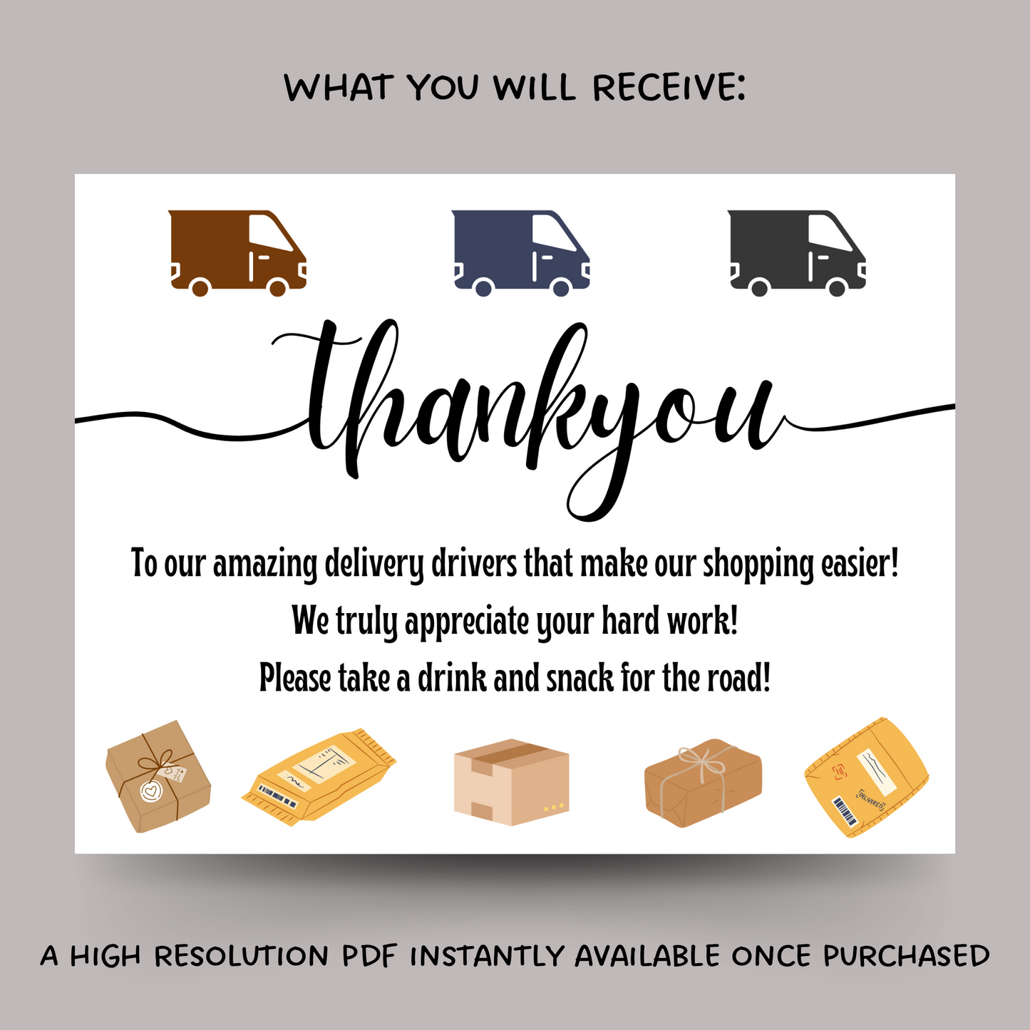 Thank You Treat Basket Printable Sign For Delivery Driver/ Mail Carrier