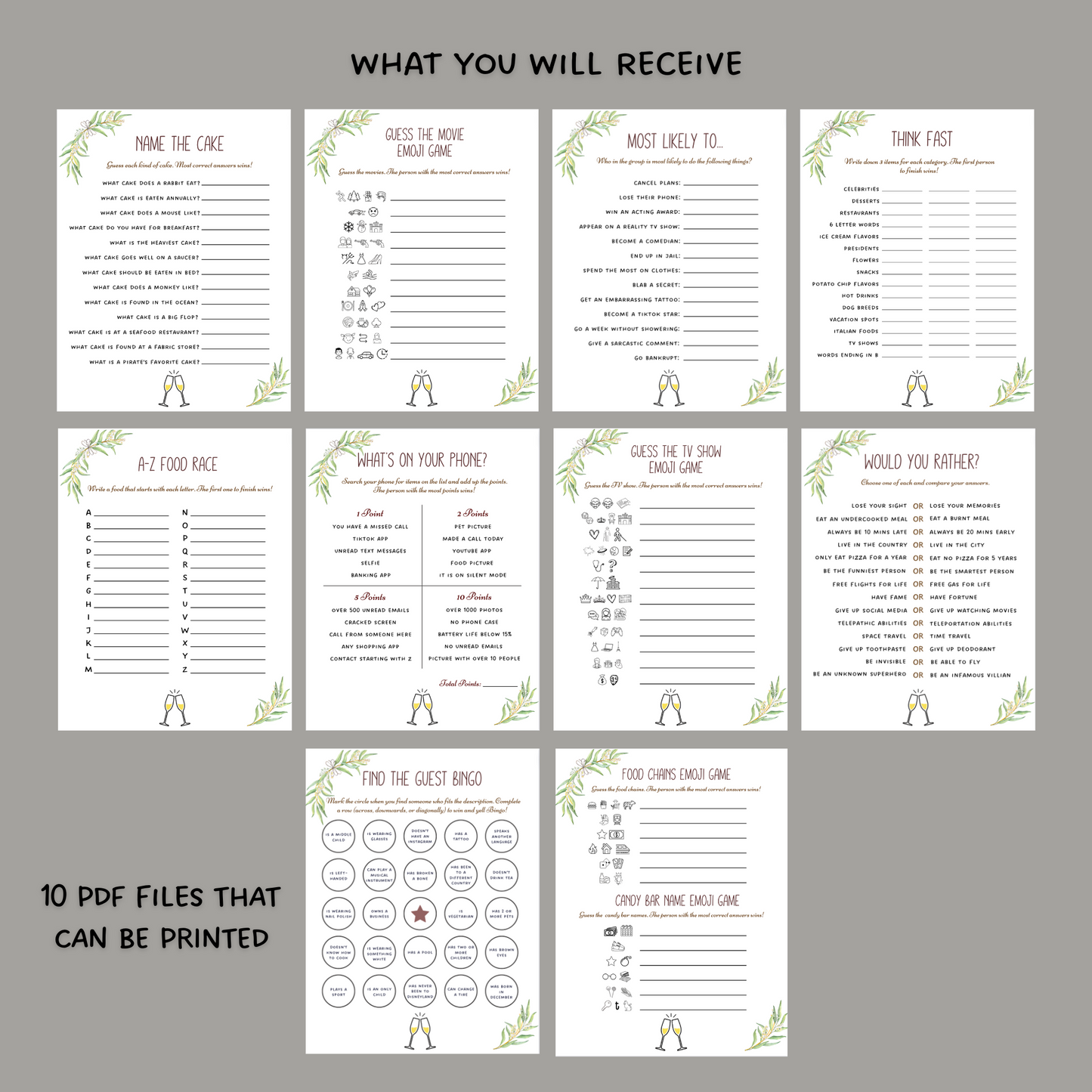 Brunch Party Games Printable, Adult Icebreaker Ideas