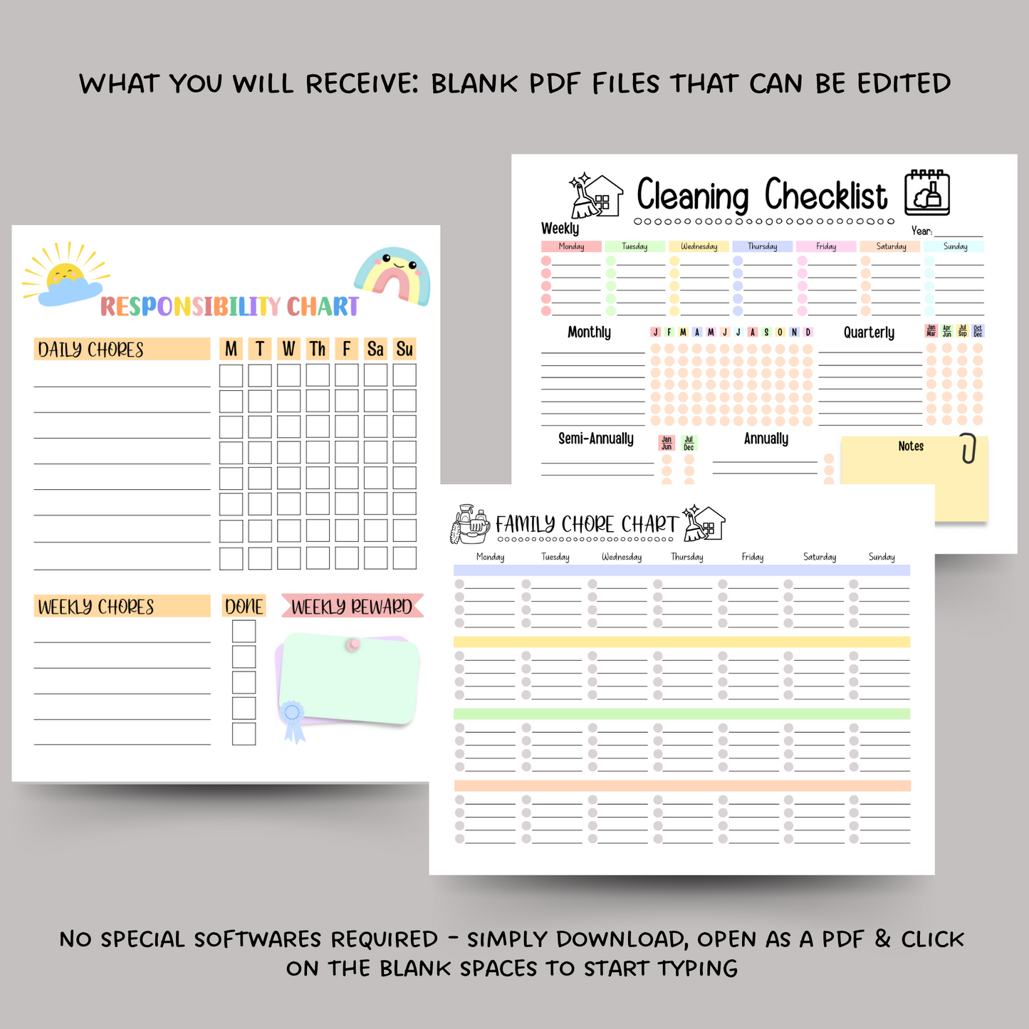 Editable Family Chore Chart, Printable Cleaning Schedule, Digital Planner Checklist
