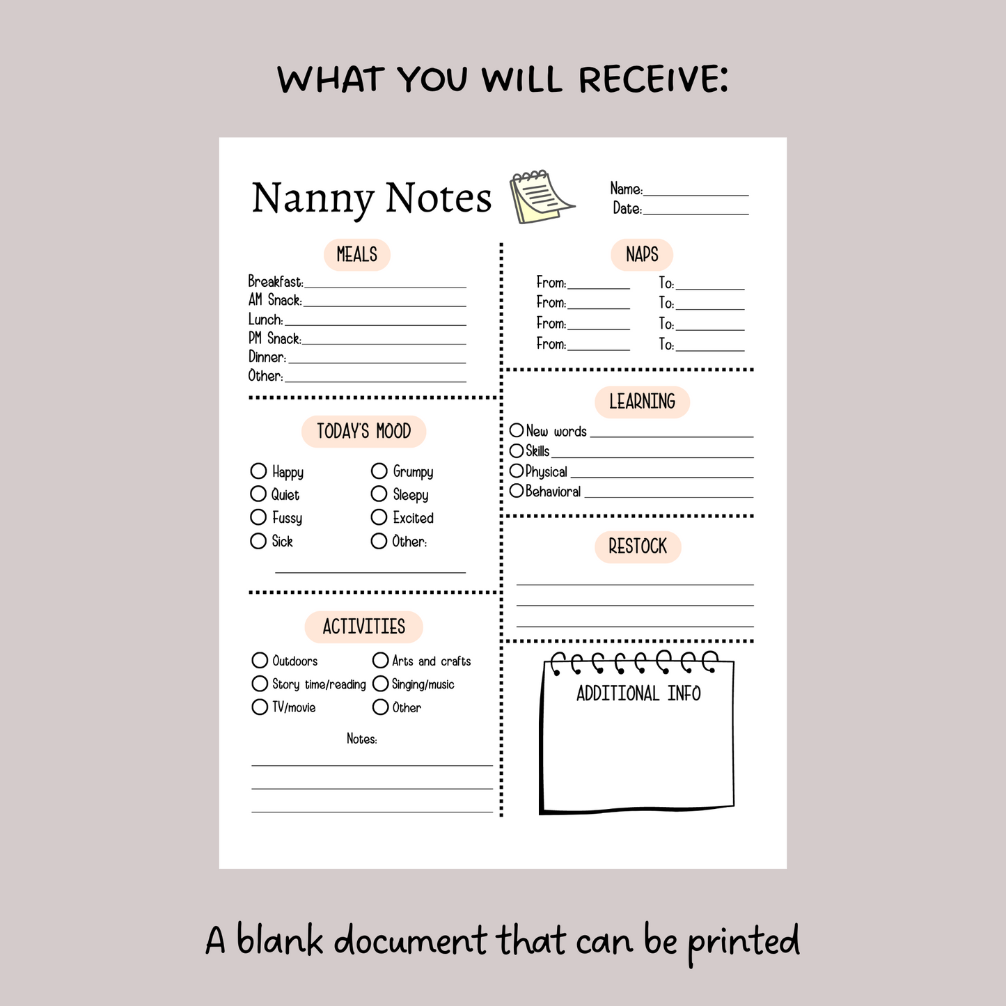 Nanny Notes Printable, Babysitter Information Sheet, Daily Nanny Log, Caregiver Checklist