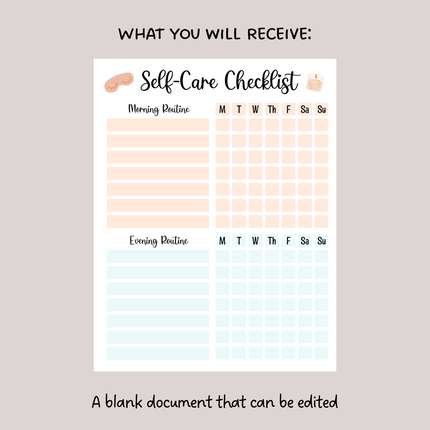 Self Care Checklist Printable Digital Planner, Daily Wellness Planner