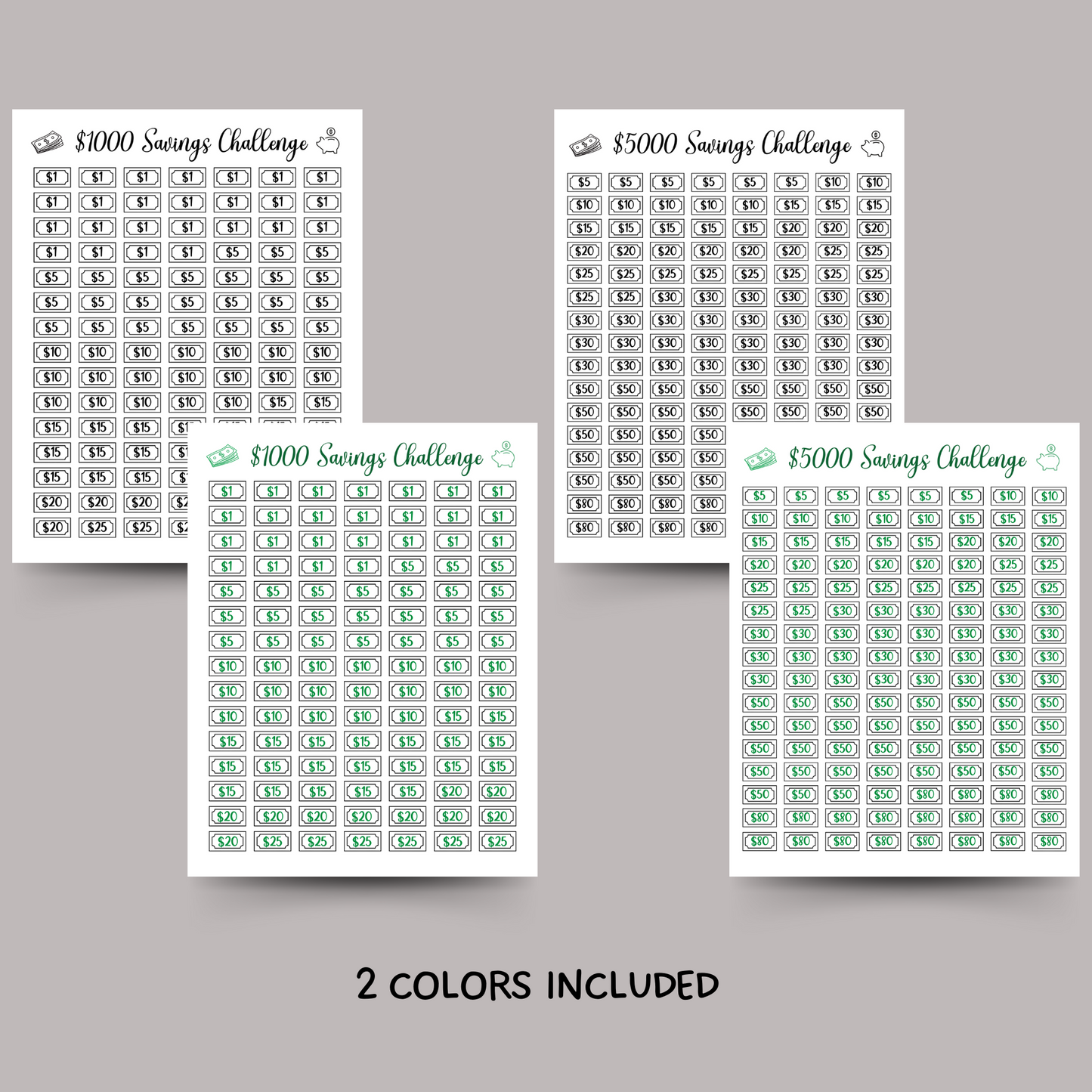 Savings Challenge Printable, 1K 2K 5K 10K Money Savings Goal Tracker