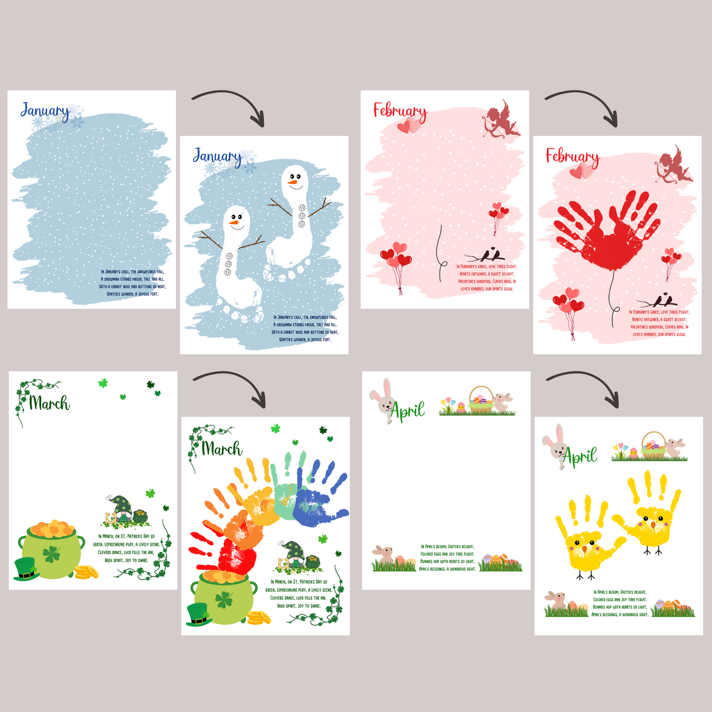 Handprint Memory Book Printable, DIY Footprint Art Kids Activity, Monthly Keepsake Craft