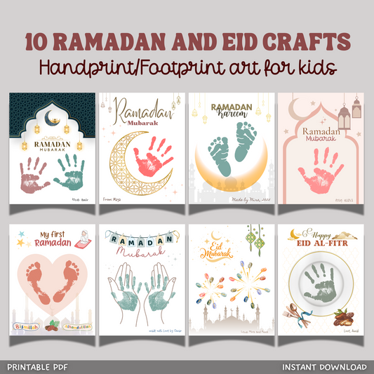 Ramadan Handprint Footprint Crafts Printable, Eid DIY Art for Kids