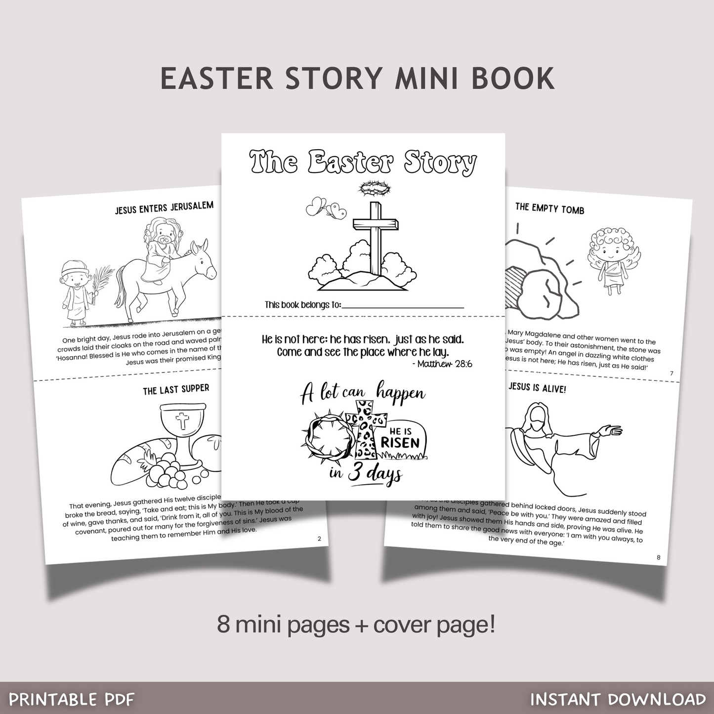 Easter Story for Kids Printable, Preschool Bible Lesson Sunday School Craft Church Religious Christian Mini Book Homeschool Activity