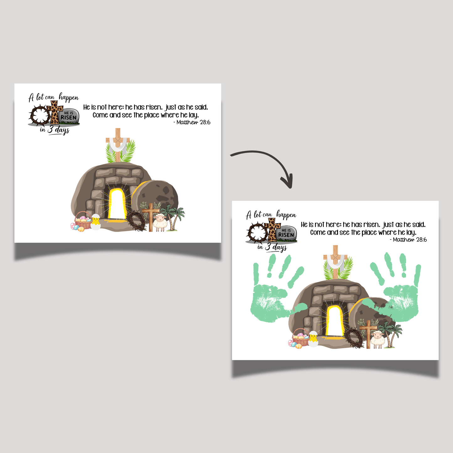He Is Risen Christian Easter Handprint Craft Printable Jesus DIY Art for Kids Sunday School Preschool Toddler Activity
