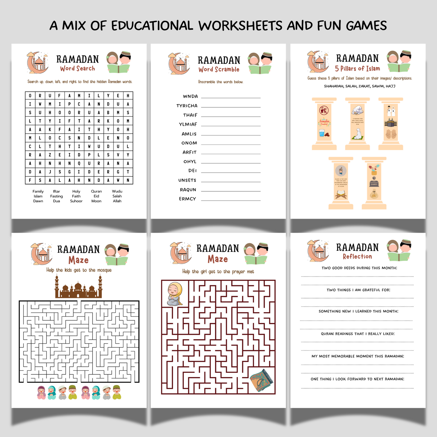 Ramadan Eid Activity Pack Printable Islamic Worksheets for Kids