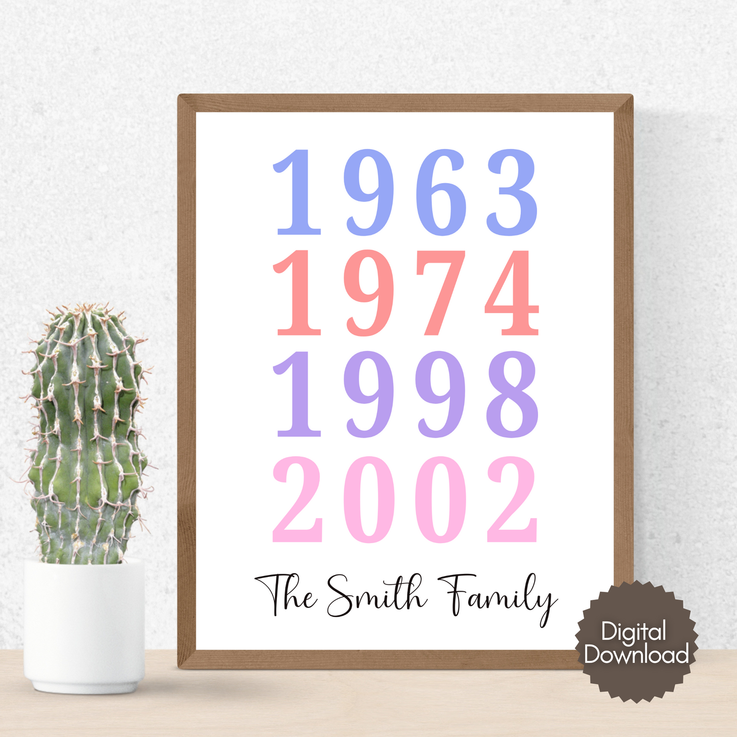 Custom Year Poster Family Art Printable Typography Gift