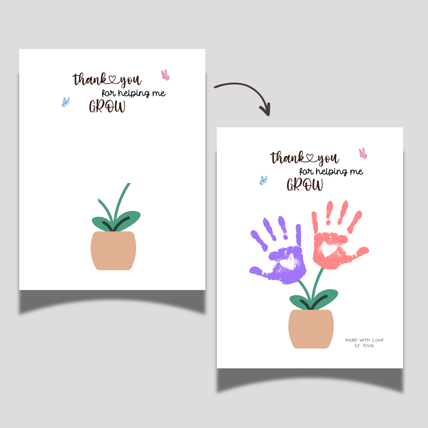 Teacher Appreciation Handprint Craft Kids Printable, DIY End of Year Gift Keepsake Flower Art for Pre-K Kindergarten Preschool End Of School